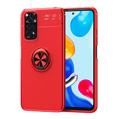 Funda Silicona Carcasa Ultrafina Goma con Magnetico Anillo de dedo Soporte SD2 para Xiaomi Redmi Note 11S 4G Rojo