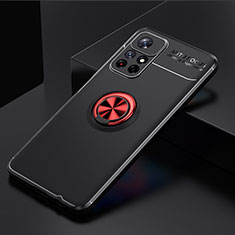 Funda Silicona Carcasa Ultrafina Goma con Magnetico Anillo de dedo Soporte SD2 para Xiaomi Redmi Note 11S 5G Rojo y Negro