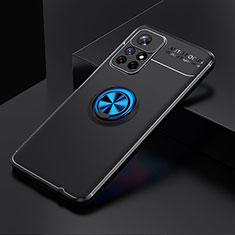 Funda Silicona Carcasa Ultrafina Goma con Magnetico Anillo de dedo Soporte SD2 para Xiaomi Redmi Note 11T 5G Azul y Negro