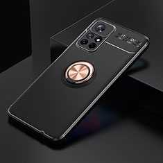 Funda Silicona Carcasa Ultrafina Goma con Magnetico Anillo de dedo Soporte SD2 para Xiaomi Redmi Note 11T 5G Oro y Negro