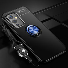 Funda Silicona Carcasa Ultrafina Goma con Magnetico Anillo de dedo Soporte SD3 para OnePlus 9 5G Azul y Negro