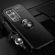 Funda Silicona Carcasa Ultrafina Goma con Magnetico Anillo de dedo Soporte SD3 para OnePlus 9 Pro 5G Negro