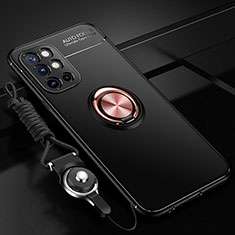 Funda Silicona Carcasa Ultrafina Goma con Magnetico Anillo de dedo Soporte SD3 para OnePlus 9R 5G Oro y Negro