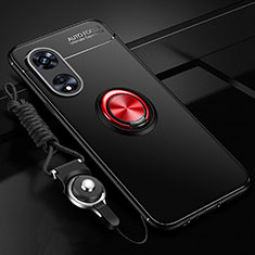 Funda Silicona Carcasa Ultrafina Goma con Magnetico Anillo de dedo Soporte SD3 para Oppo A58 4G Rojo y Negro