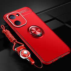 Funda Silicona Carcasa Ultrafina Goma con Magnetico Anillo de dedo Soporte SD3 para Realme 10S 5G Rojo