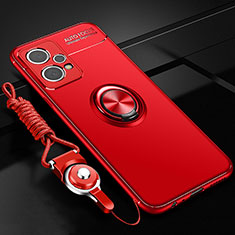 Funda Silicona Carcasa Ultrafina Goma con Magnetico Anillo de dedo Soporte SD3 para Realme 9 Pro+ Plus 5G Rojo