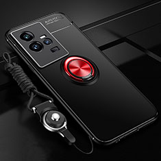 Funda Silicona Carcasa Ultrafina Goma con Magnetico Anillo de dedo Soporte SD3 para Vivo iQOO 11 5G Rojo y Negro