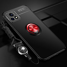 Funda Silicona Carcasa Ultrafina Goma con Magnetico Anillo de dedo Soporte SD3 para Vivo iQOO U3 5G Rojo y Negro