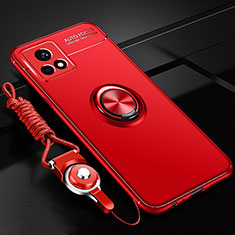 Funda Silicona Carcasa Ultrafina Goma con Magnetico Anillo de dedo Soporte SD3 para Vivo iQOO U3x 5G Rojo