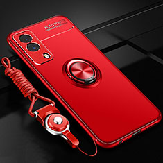 Funda Silicona Carcasa Ultrafina Goma con Magnetico Anillo de dedo Soporte SD3 para Vivo iQOO Z5x 5G Rojo