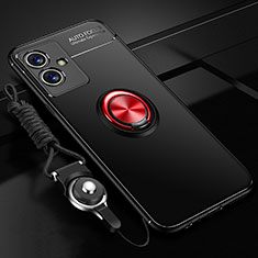 Funda Silicona Carcasa Ultrafina Goma con Magnetico Anillo de dedo Soporte SD3 para Vivo iQOO Z6 5G Rojo y Negro