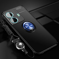 Funda Silicona Carcasa Ultrafina Goma con Magnetico Anillo de dedo Soporte SD3 para Vivo T1 Pro 5G Azul y Negro