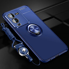 Funda Silicona Carcasa Ultrafina Goma con Magnetico Anillo de dedo Soporte SD3 para Vivo V25 Pro 5G Azul
