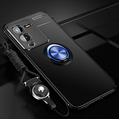 Funda Silicona Carcasa Ultrafina Goma con Magnetico Anillo de dedo Soporte SD3 para Vivo V25 Pro 5G Azul y Negro