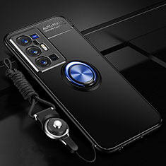 Funda Silicona Carcasa Ultrafina Goma con Magnetico Anillo de dedo Soporte SD3 para Vivo X70 Pro+ Plus 5G Azul y Negro