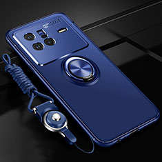 Funda Silicona Carcasa Ultrafina Goma con Magnetico Anillo de dedo Soporte SD3 para Vivo X80 5G Azul