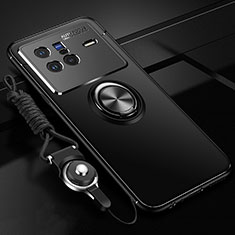 Funda Silicona Carcasa Ultrafina Goma con Magnetico Anillo de dedo Soporte SD3 para Vivo X80 5G Negro