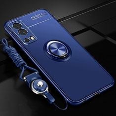Funda Silicona Carcasa Ultrafina Goma con Magnetico Anillo de dedo Soporte SD3 para Vivo Y72 5G Azul