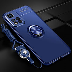 Funda Silicona Carcasa Ultrafina Goma con Magnetico Anillo de dedo Soporte SD3 para Xiaomi Mi 11i 5G (2022) Azul