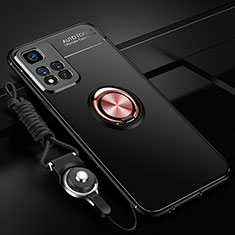 Funda Silicona Carcasa Ultrafina Goma con Magnetico Anillo de dedo Soporte SD3 para Xiaomi Mi 11i 5G (2022) Oro y Negro