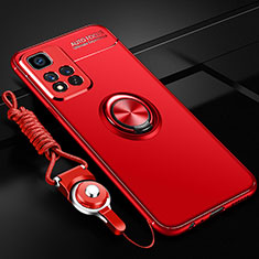 Funda Silicona Carcasa Ultrafina Goma con Magnetico Anillo de dedo Soporte SD3 para Xiaomi Mi 11i 5G (2022) Rojo
