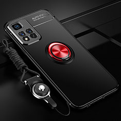 Funda Silicona Carcasa Ultrafina Goma con Magnetico Anillo de dedo Soporte SD3 para Xiaomi Mi 11i 5G (2022) Rojo y Negro