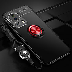 Funda Silicona Carcasa Ultrafina Goma con Magnetico Anillo de dedo Soporte SD3 para Xiaomi Mi 12 Lite NE 5G Rojo y Negro