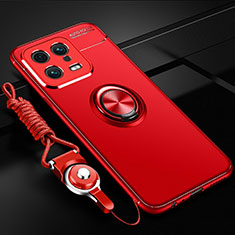 Funda Silicona Carcasa Ultrafina Goma con Magnetico Anillo de dedo Soporte SD3 para Xiaomi Mi 13 5G Rojo