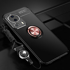 Funda Silicona Carcasa Ultrafina Goma con Magnetico Anillo de dedo Soporte SD3 para Xiaomi Mi 13 Lite 5G Oro y Negro
