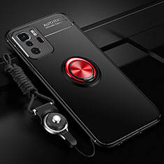 Funda Silicona Carcasa Ultrafina Goma con Magnetico Anillo de dedo Soporte SD3 para Xiaomi Poco X3 GT 5G Rojo y Negro