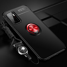 Funda Silicona Carcasa Ultrafina Goma con Magnetico Anillo de dedo Soporte SD3 para Xiaomi Redmi 10 5G Rojo y Negro