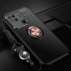 Funda Silicona Carcasa Ultrafina Goma con Magnetico Anillo de dedo Soporte SD3 para Xiaomi Redmi 9 India Oro y Negro