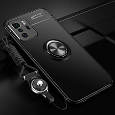 Funda Silicona Carcasa Ultrafina Goma con Magnetico Anillo de dedo Soporte SD3 para Xiaomi Redmi Note 10 Pro 5G Negro