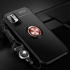 Funda Silicona Carcasa Ultrafina Goma con Magnetico Anillo de dedo Soporte SD3 para Xiaomi Redmi Note 11 SE 5G Oro y Negro