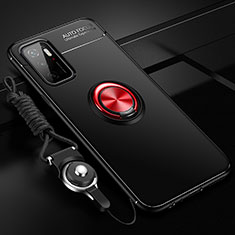 Funda Silicona Carcasa Ultrafina Goma con Magnetico Anillo de dedo Soporte SD3 para Xiaomi Redmi Note 11E 5G Rojo y Negro