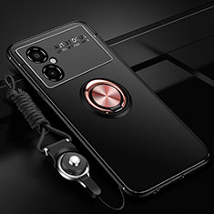 Funda Silicona Carcasa Ultrafina Goma con Magnetico Anillo de dedo Soporte SD3 para Xiaomi Redmi Note 11R 5G Oro y Negro
