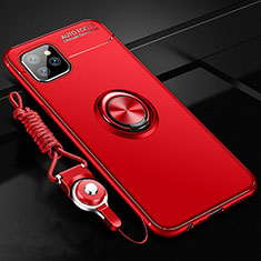 Funda Silicona Carcasa Ultrafina Goma con Magnetico Anillo de dedo Soporte T01 para Apple iPhone 11 Pro Max Rojo