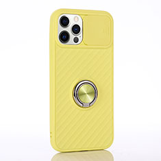 Funda Silicona Carcasa Ultrafina Goma con Magnetico Anillo de dedo Soporte T01 para Apple iPhone 12 Pro Max Amarillo