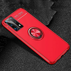 Funda Silicona Carcasa Ultrafina Goma con Magnetico Anillo de dedo Soporte T01 para Huawei P40 Pro+ Plus Rojo