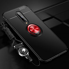 Funda Silicona Carcasa Ultrafina Goma con Magnetico Anillo de dedo Soporte T01 para OnePlus 8 Rojo y Negro