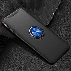 Funda Silicona Carcasa Ultrafina Goma con Magnetico Anillo de dedo Soporte T01 para Oppo Find X Azul y Negro