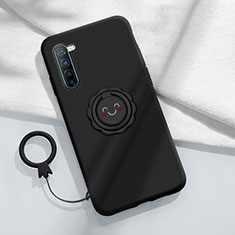 Funda Silicona Carcasa Ultrafina Goma con Magnetico Anillo de dedo Soporte T01 para Oppo Find X2 Lite Negro