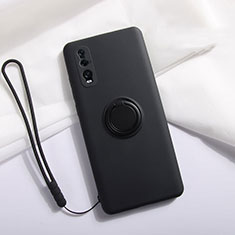 Funda Silicona Carcasa Ultrafina Goma con Magnetico Anillo de dedo Soporte T01 para Oppo Find X2 Negro