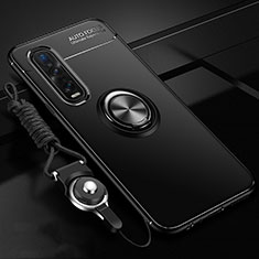 Funda Silicona Carcasa Ultrafina Goma con Magnetico Anillo de dedo Soporte T01 para Oppo Find X2 Pro Negro