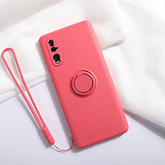 Funda Silicona Carcasa Ultrafina Goma con Magnetico Anillo de dedo Soporte T01 para Oppo Find X2 Rojo Rosa