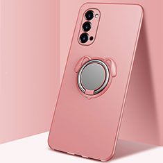 Funda Silicona Carcasa Ultrafina Goma con Magnetico Anillo de dedo Soporte T01 para Oppo Reno4 Pro 5G Oro Rosa