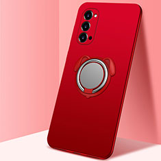 Funda Silicona Carcasa Ultrafina Goma con Magnetico Anillo de dedo Soporte T01 para Oppo Reno4 Pro 5G Rojo