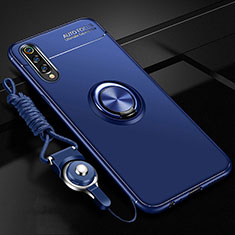 Funda Silicona Carcasa Ultrafina Goma con Magnetico Anillo de dedo Soporte T01 para Samsung Galaxy A90 5G Azul