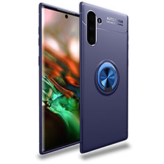 Funda Silicona Carcasa Ultrafina Goma con Magnetico Anillo de dedo Soporte T01 para Samsung Galaxy Note 10 Azul