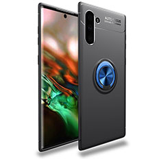 Funda Silicona Carcasa Ultrafina Goma con Magnetico Anillo de dedo Soporte T01 para Samsung Galaxy Note 10 Azul y Negro
